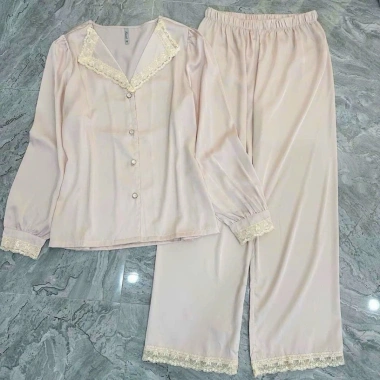 B28 Bộ Ngủ Lụa Dài Tay Tiểu Thư Cúc Ngọc Hồng Phương Linh Cao Cấp - 339.000đ 6