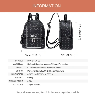 Ba lô David Jones da PU họa tiết thời trang nữ - Giá chỉ 779.000đ 9 Ba lô David Jones da PU họa tiết thời trang nữ - Giá chỉ 779.000đ 9