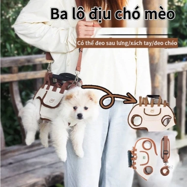 Ba Lô Địu Chó Mèo Thú Cưng Thoáng Khí Tiện Lợi 4 Trong 1 Túi Đeo Vai Vải Cao Cấp