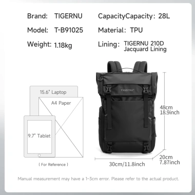 Ba lô du lịch nam Tigernu 91.025 28L mở rộng, vừa laptop 15,6 inch, giá 909.000₫