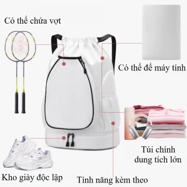 Ba lô đựng vợt thể thao nhẹ nylon - Túi tập gym dây rút, phù hợp cầu lông, chỉ 220k (Giá gốc 264k) 3 Ba lô đựng vợt thể thao nhẹ nylon - Túi tập gym dây rút, phù hợp cầu lông, chỉ 220k (Giá gốc 264k) 3