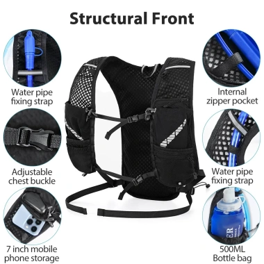 Ba lô dưỡng ẩm Newboler 5L cho xe đạp & chạy bộ – Bàng quang 2L, thoáng khí, thích hợp marathon, leo núi