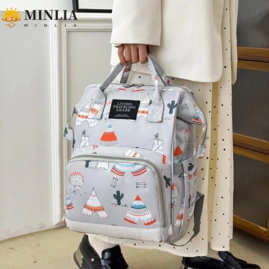 Ba lô MINLIA Mommy đa chức năng, dung tích lớn, chất liệu bền, túi cho con bú, thích hợp du lịch và ngoài trời