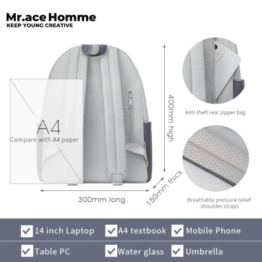 Ba lô Mr Ace Homme 2.163 Ash Blue - Sinh viên, túi laptop, 851.580₫
