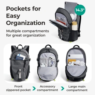 Ba lô TÚISMART chống thấm 14.3 inch laptop nhẹ nhân quả - Daypack du lịch, thể thao, công việc, giá ưu đãi 859k 5