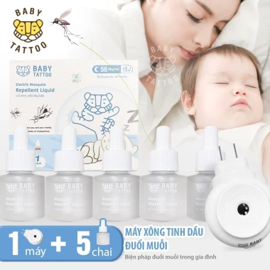 BABY TATTOA O2 Combo 1 Máy Xông + 5 Tinh Dầu Đuổi Muỗi Không Mù, Không Khói - Giá Ưu Đãi 590.000₫