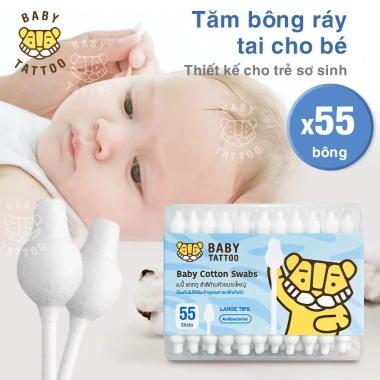 BABY TATTOO Bông Tăm Nụ Đầu To 55 cây cho Bé giá ưu đãi 50.000đ giảm 10.000đ 2