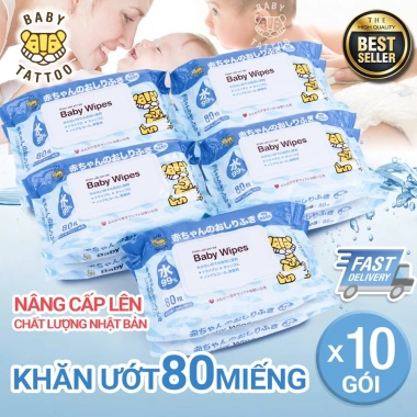 BABY TATTOO Combo 10 Khăn Giấy Ướt Cao Cấp Không Mùi 80 Miếng Giá 590.000 VND 9