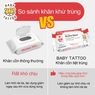 BABY TATTOO Combo 30 gói khăn giấy ướt CỒN 50 tờ - Diệt khuẩn, lau chùi, giảm giá 1.490.000₫