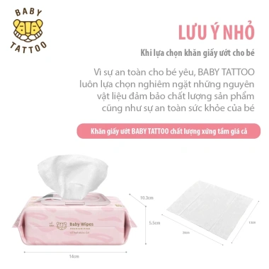 BABY TATTOO Khăn Giấy ướt Cashmere 100% Sợi Bông Tự Nhiên 90 miếng 99.000đ