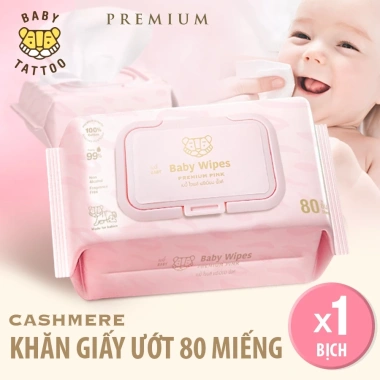 BABY TATTOO Khăn Giấy ướt Cashmere 100% Sợi Bông Tự Nhiên 90 miếng 99.000đ