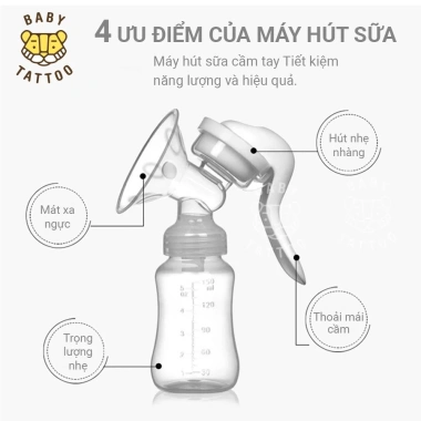 BABY TATTOO Máy Hút Sữa Cầm Tay + Bình Sữa 2 trong 1 - An toàn, Không Đau Rát, Kích Sữa Nhanh - Giá 325.000₫