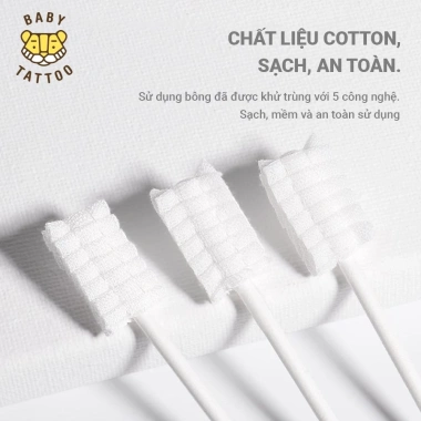 BABY TATTOO Que Rơ Làm Sạch Lưỡi 3D Lượn Sóng Cho Bé - Hộp 15 Que Giá 86.000₫