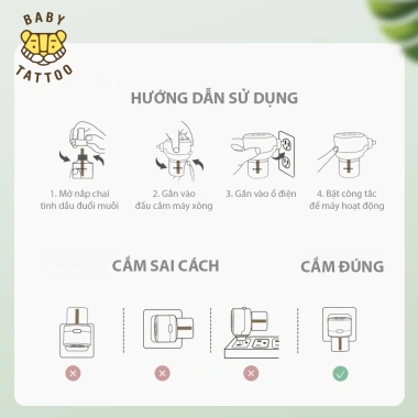 BABY TATTOO Tinh Dầu Đuổi Muỗi Không Khói Không Mùi Bé Chống Muỗi Tuyệt Đối 8