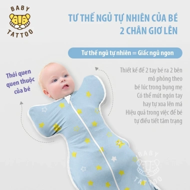 BABY TATTOO Túi Ngủ Nhộng Chũn Ủ Kén Vải Dệt Kim Quấn Bé 0‑12 Tháng 650.000₫