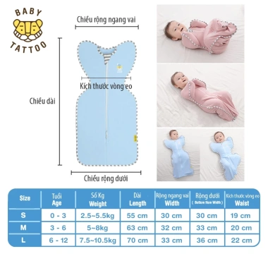 BABY TATTOO Túi Ngủ Nhộng Chũn Ủ Kén Vải Dệt Kim Quấn Bé 0‑12 Tháng 650.000₫ 7 BABY TATTOO Túi Ngủ Nhộng Chũn Ủ Kén Vải Dệt Kim Quấn Bé 0‑12 Tháng 650.000₫ 7