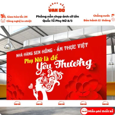 Backdrop chụp ảnh Quốc Tế Phụ Nữ 8/3 cỡ lớn - In bạt chống nước, giảm còn 160k