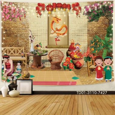 Backdrop Tết 2.026 - Tranh vải chúc mừng năm mới, không gian sự kiện rộn ràng, chỉ 85.000₫