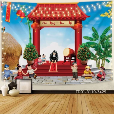 Backdrop Tết 2.026 - Tranh vải chúc mừng năm mới, không gian sự kiện rộn ràng, chỉ 85.000₫