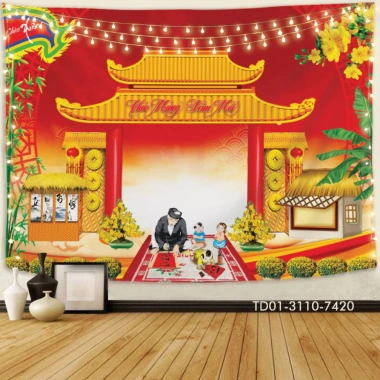 Backdrop Tết 2.026 - Tranh vải chúc mừng năm mới, không gian sự kiện rộn ràng, chỉ 85.000₫