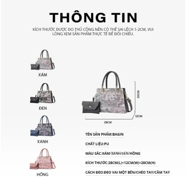 BAGIN Túi Quai Xách Nữ Quốc Tế Sang Trọng, Cứng Cáp, Phù Hợp Tiệc & Công Sở 599.000₫ 9 BAGIN Túi Quai Xách Nữ Quốc Tế Sang Trọng, Cứng Cáp, Phù Hợp Tiệc & Công Sở 599.000₫ 9