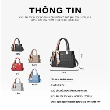 BAGIN Túi Xách Nữ Cao Cấp Phối Khăn Lụa Cổ Điển Quà Tặng Mẹ, Cô Giáo Tết 279.000₫ 9