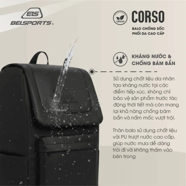Balo Belsports CORSO BL01 Đen - Chống Sốc, Trượt Nước, Chống Bẩn, Chống Nấm Mốc, Mở Rộng Thể Tích - Giá 240k 2