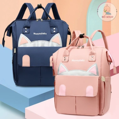 Balo bỉm sữa đa năng mẹ và bé - Túi xách ba lô hình Mèo, bỉm tã sơ sinh, 176.000đ