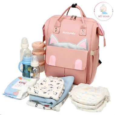 Balo bỉm sữa đa năng mẹ và bé - Túi xách ba lô hình Mèo, bỉm tã sơ sinh, 176.000đ
