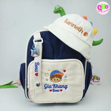 Balo Cặp Bé Mầm Non Mẫu Giáo Thêu Tên Tai Thỏ Dễ Thương Kèm Dây Tag - 175k 7
