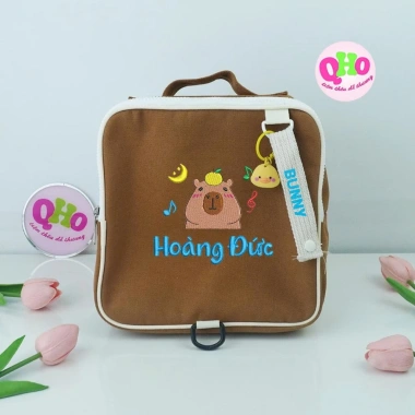 Balo Cặp Bé Mầm Non Mẫu Giáo Thêu Tên Tai Thỏ Dễ Thương Kèm Dây Tag - 175k 10