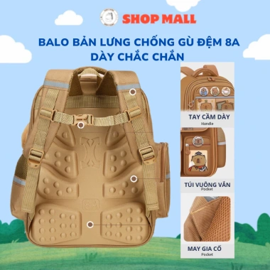 Balo Capi chống gù, chống nước cho bé lớp 1-6 - cặp đi học tiện lợi, thoáng mát 4