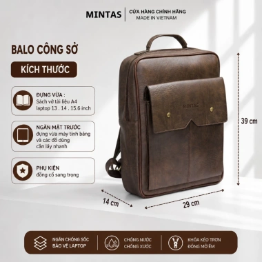 Balo công sở nam nữ da MINTAS chống sốc laptop, vừa mọi dòng máy - 159.900 VNĐ