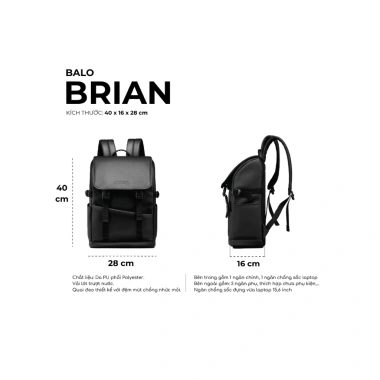 Balo Da Brian Nam Nữ Cặp Đựng Laptop Nhiều Ngăn – Đi Học, Đi Làm, Du Lịch MI MIDORI
