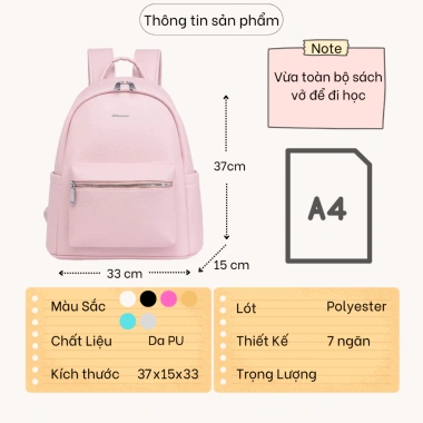 Balo Da Đi Học Cặp Da PU Cao Cấp Họa Tiết Trơn BeiSen 2 Size Giá 249.000 VNĐ - Hàng Quảng Châu