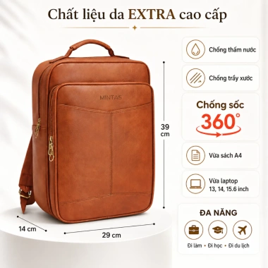 Balo da MINTAS đựng laptop 15.6 inch Nhiều ngăn rộng rãi, thanh lịch sang trọng