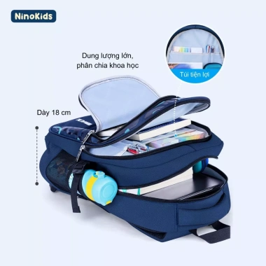 Balo đi học bé trai lớp 1-9 gọn nhẹ, dải phản quang an toàn BLT11 NinoKids