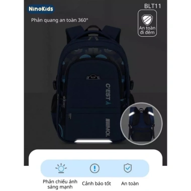 Balo đi học bé trai lớp 1-9 gọn nhẹ, dải phản quang an toàn BLT11 NinoKids