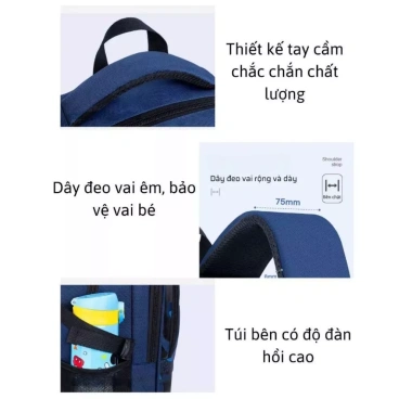 Balo đi học bé trai lớp 1-9 gọn nhẹ, dải phản quang an toàn BLT11 NinoKids