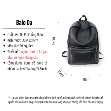 Balo đi học ulzzang nam nữ da PU trơn chống nước vừa laptop 15.6 inch BL23
