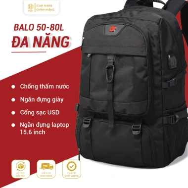 Balo du lịch 50L‑80L B02 chống thấm, ngăn giày riêng, laptop, bền đẹp – 448k
