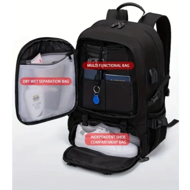Balo du lịch 50L‑80L B02 chống thấm, ngăn giày riêng, laptop, bền đẹp – 448k
