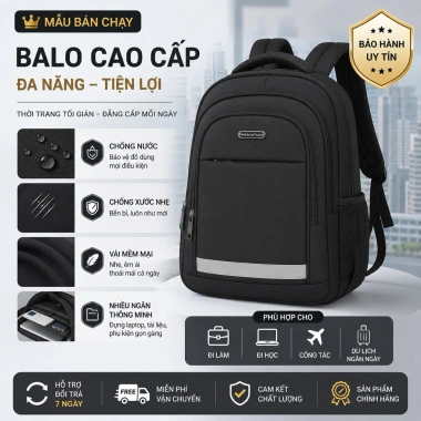Balo du lịch cao cấp HOÀNG HÀ DODA 15.6 inch - Dây phản quang, đệm lưng êm, quai gắn vali - Giá chỉ 410.000₫