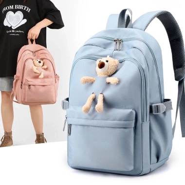 Balo gấu màu trơn nữ đi học, vải nylon chống thấm, đáng yêu, giá rẻ 127.500₫