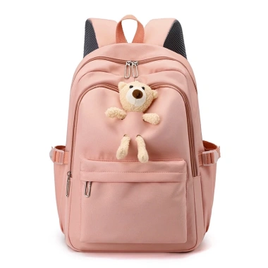 Balo gấu màu trơn nữ đi học, vải nylon chống thấm, đáng yêu, giá rẻ 127.500₫