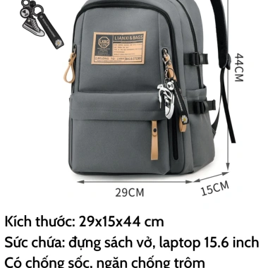 Balo học sinh cấp 2-3 nam nữ thời trang BAVY FASHION, đựng laptop 15.6 inch chống sốc, nhiều ngăn - 328.999₫