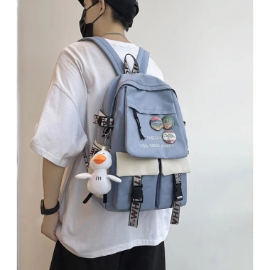 Balo học sinh cấp 2-3 thời trang nam nữ chống nước 42cm - Giá 129.000, tặng gấu 7