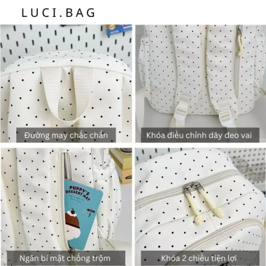 Balo học sinh nam nữ 2.025 LUCI tai gấu, chống nước, đựng laptop, cặp đi học 8