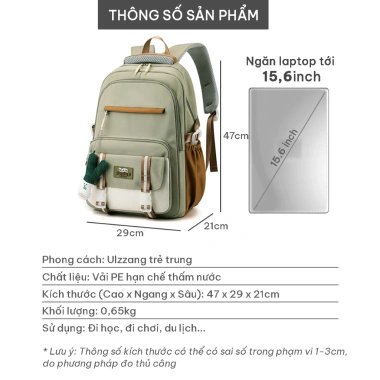 Balo học sinh sinh viên Ulzzang ngăn laptop 15.6 inch vải chống thấm nước - giảm còn 259.000đ 4