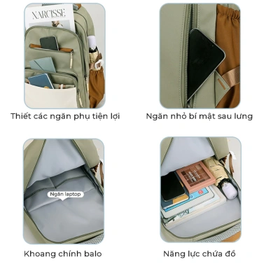 Balo học sinh sinh viên Ulzzang ngăn laptop 15.6 inch vải chống thấm nước - giảm còn 259.000đ 7